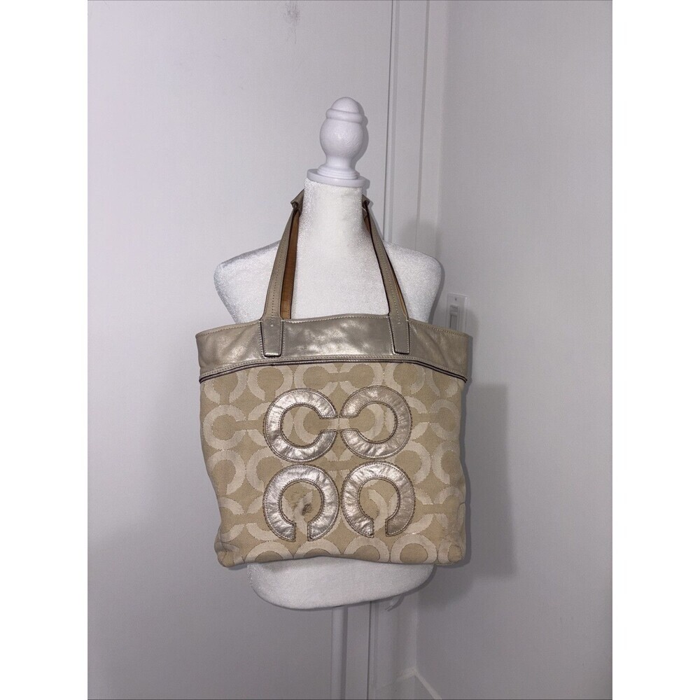Coach Beige and Metallic Shoulder Bag